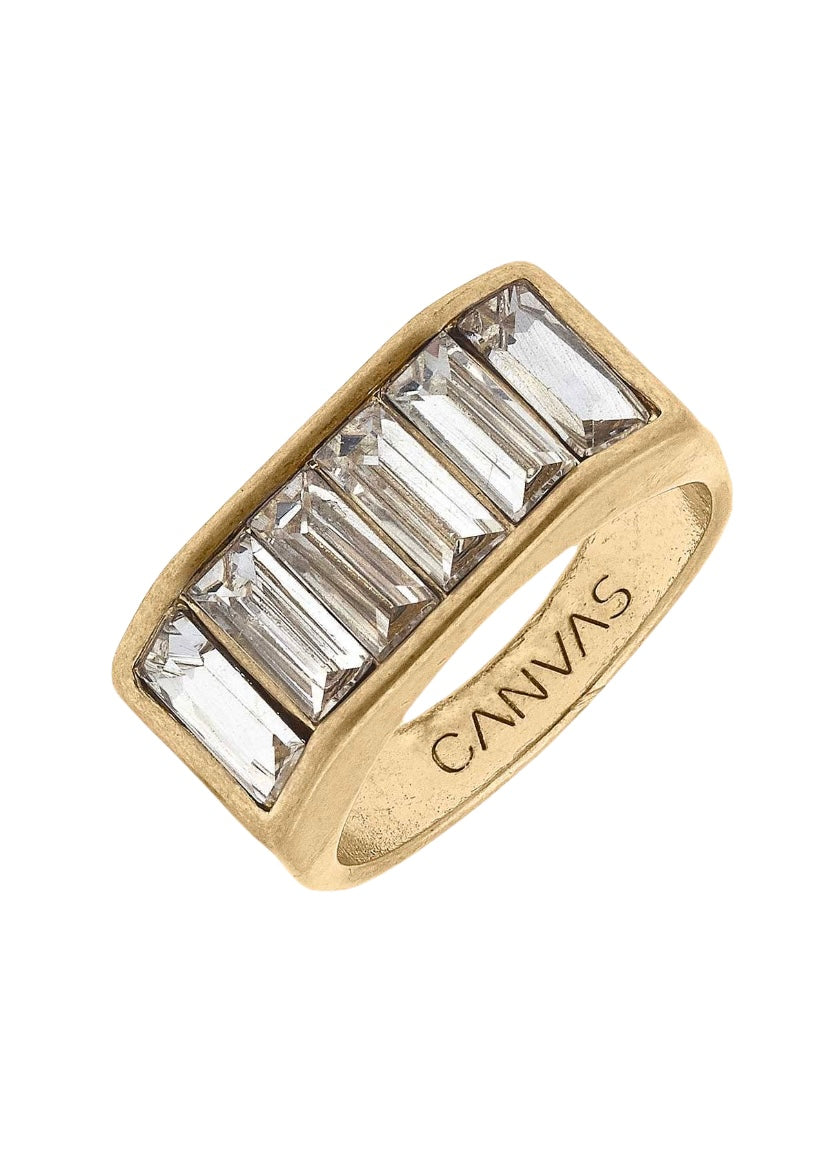 Rhinestone Ring in Worn Gold