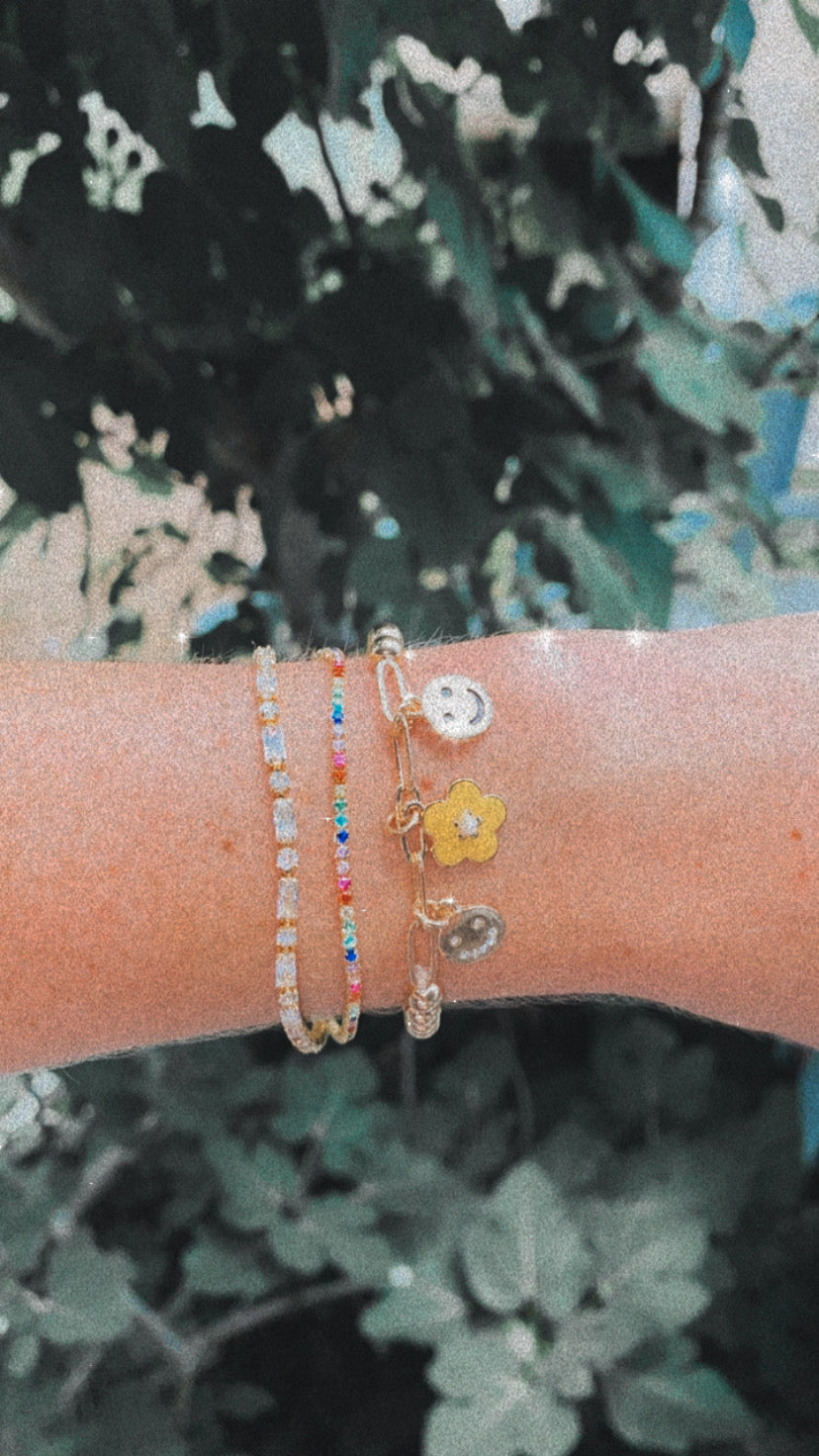 Gold Rectangle Cut Tennis Bracelet