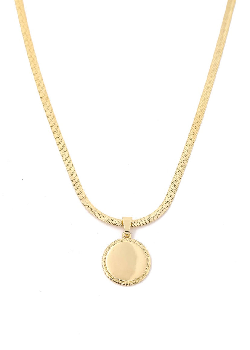 Gold Disc Pendant Snake Chain Necklace