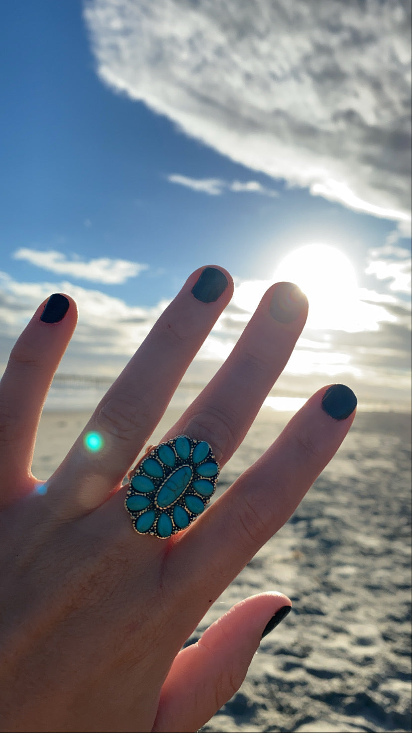 Turquoise Gold Ornate Ring