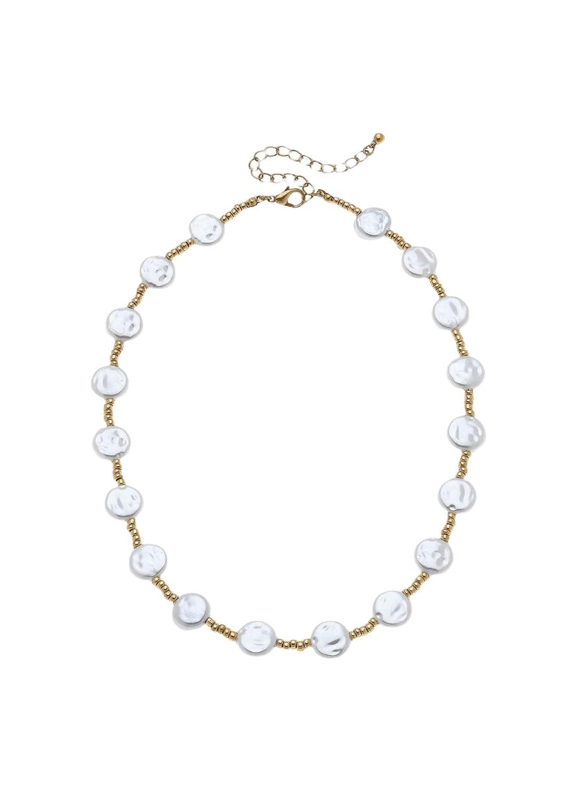 Coin Pearl and Gold Seed Bead Necklace