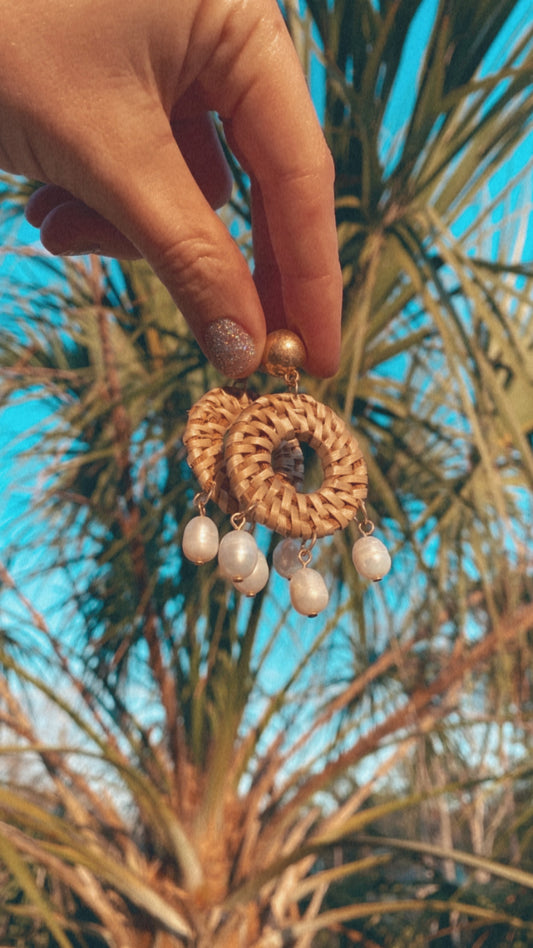 Wicker and Pearl Drop Earrings