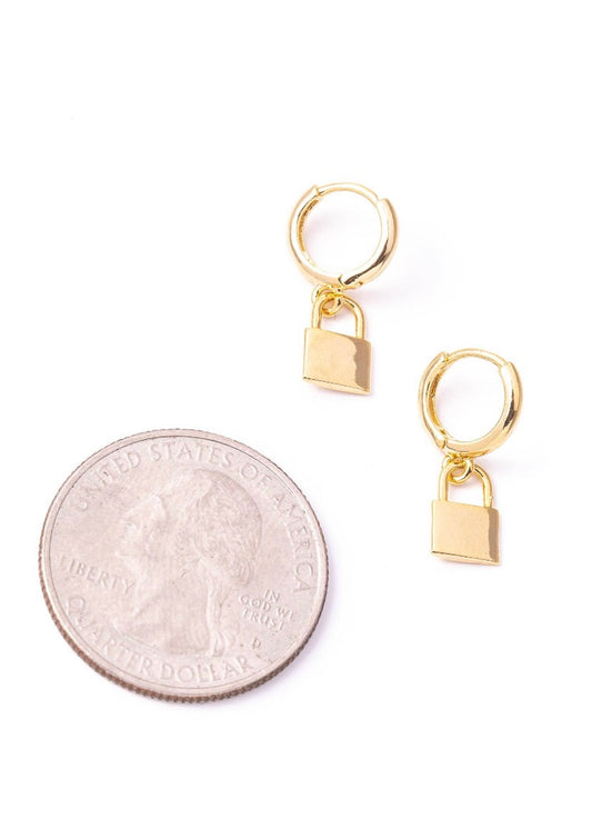 Gold Lock Charm Huggie Hoop Earrings
