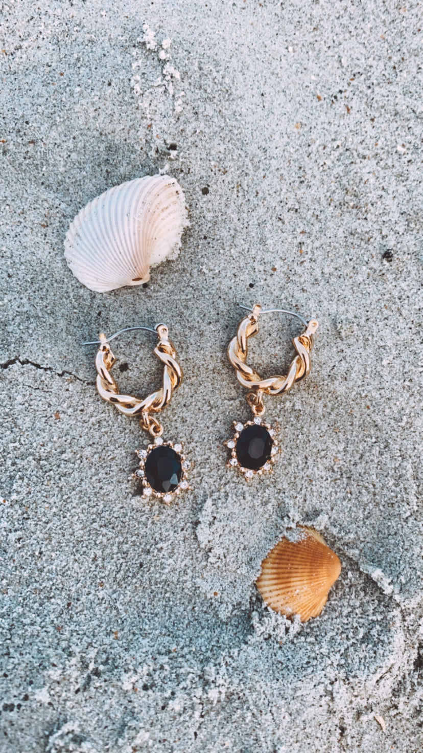 Twist Latch Hoop Rhinestone Drop Earrings