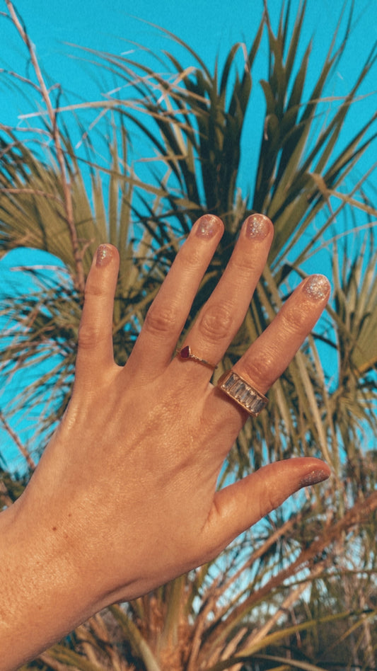 Rhinestone Ring in Worn Gold
