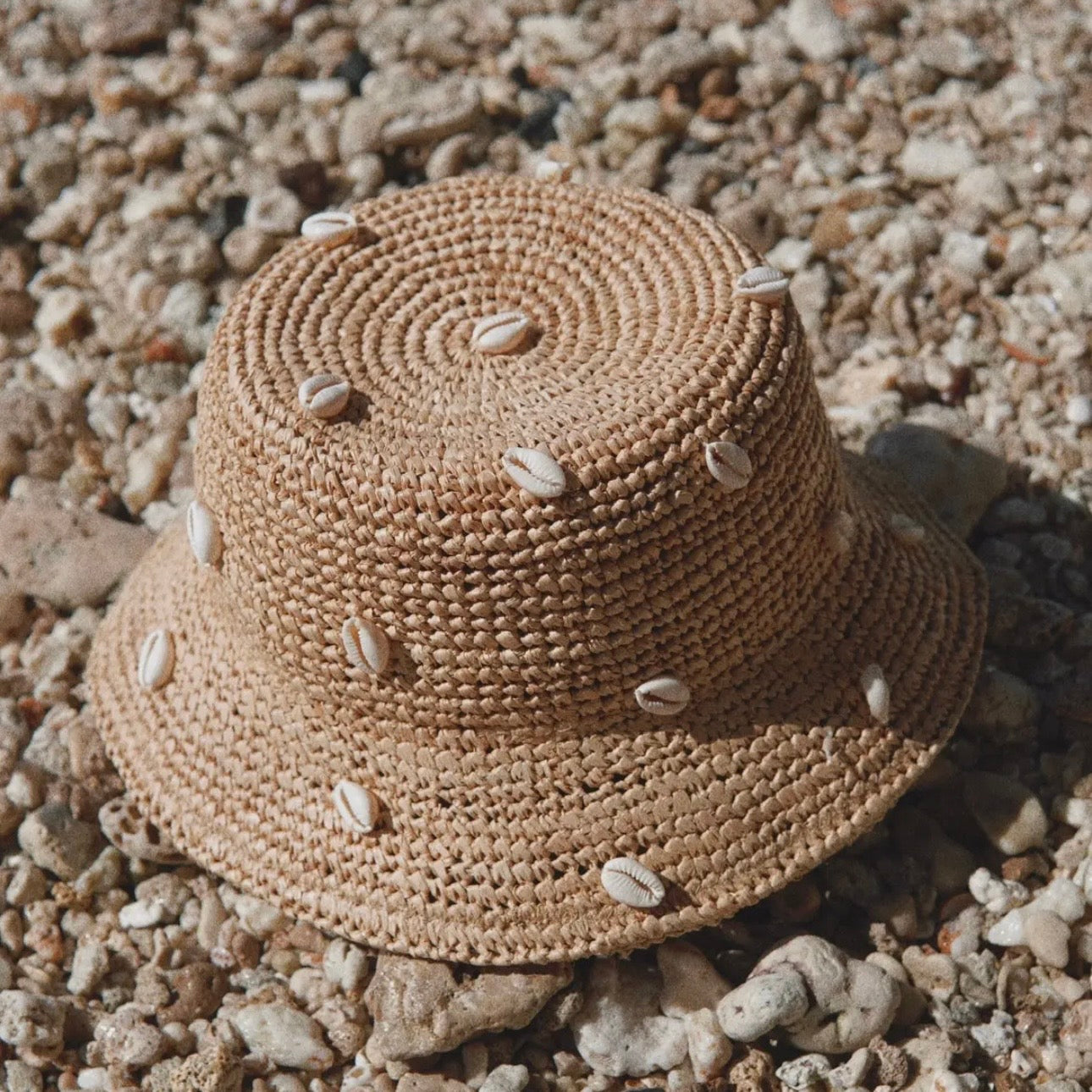 Puka Dot- Cowry Shell Raffia Bucket Hat