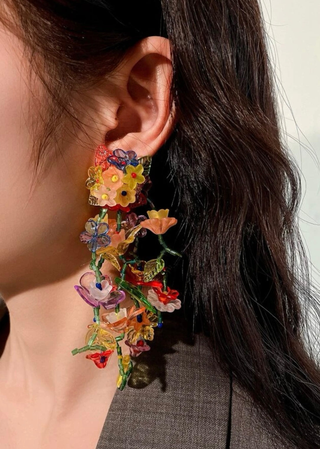 Flower Beaded Drop Earrings