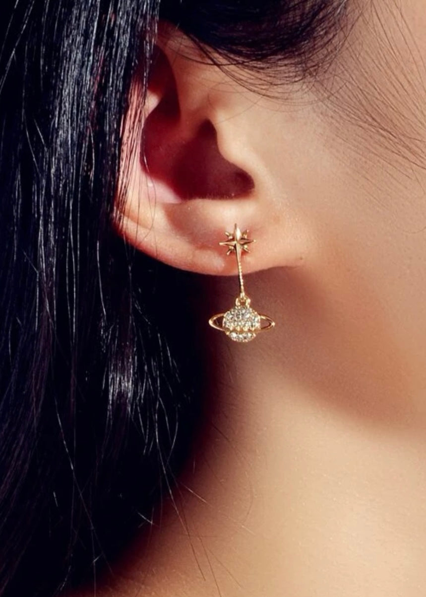 Rhinestone Planet Drop Earrings