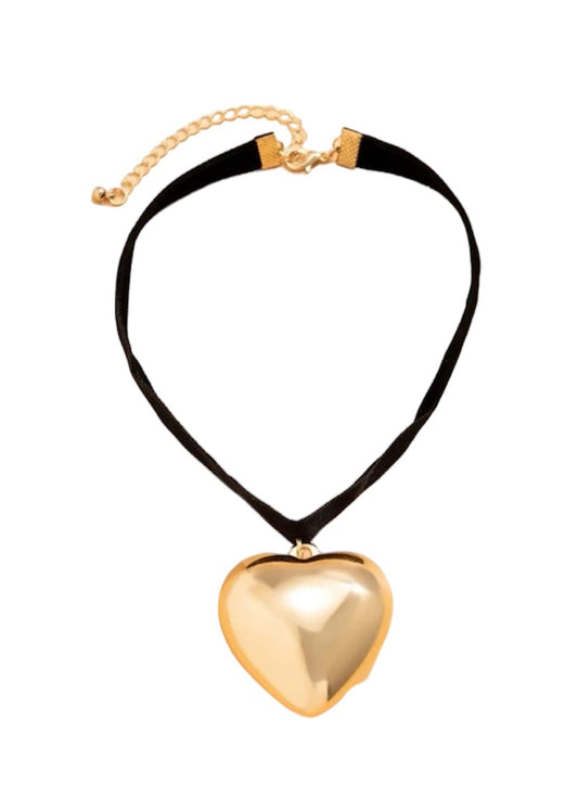 Gold Heart Velvet Choker