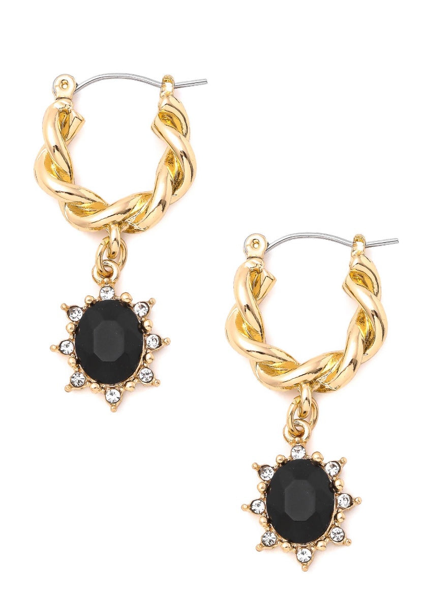 Twist Latch Hoop Rhinestone Drop Earrings