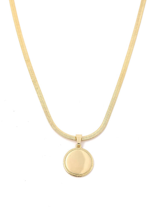 Gold Disc Pendant Snake Chain Necklace
