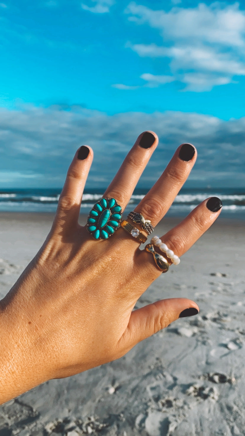 Turquoise Gold Ornate Ring