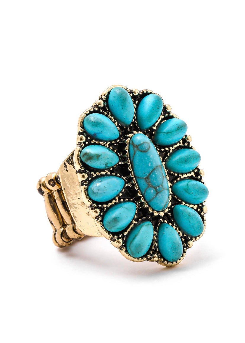 Turquoise Gold Ornate Ring