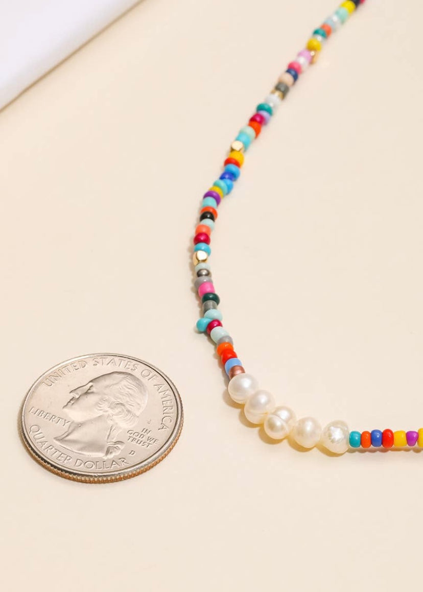 Beaded Pearl Charm Necklace