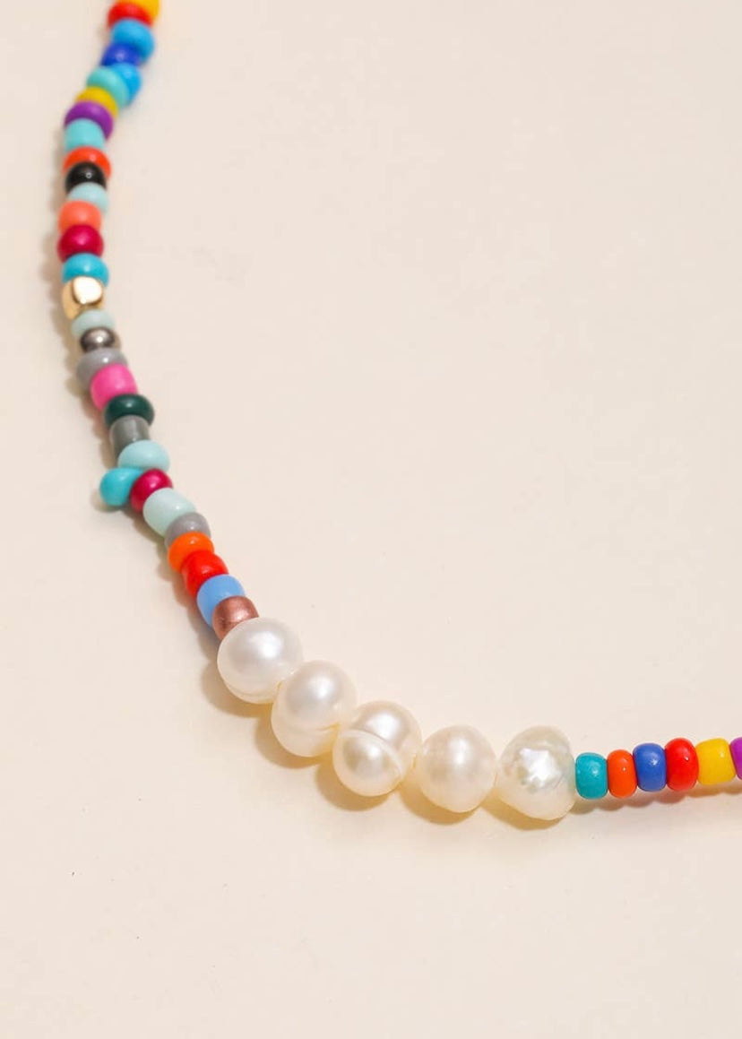 Beaded Pearl Charm Necklace