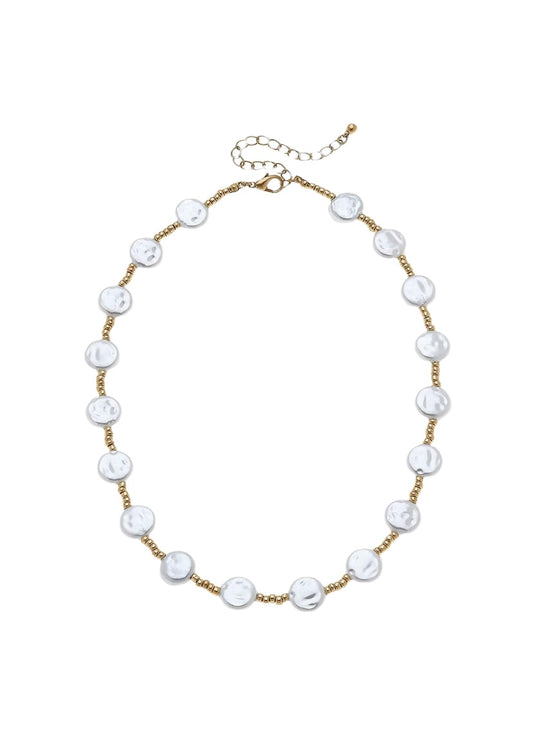 Coin Pearl and Gold Seed Bead Necklace