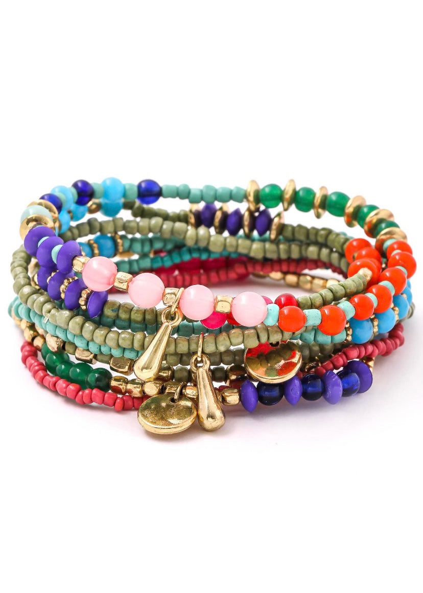 Multi Color Bead Bracelet Set