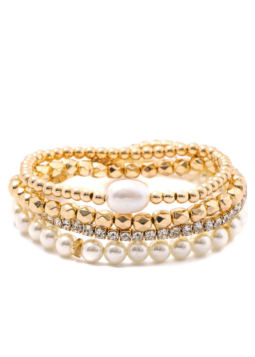 Gold Pearl Mixed Bead Bracelet Set