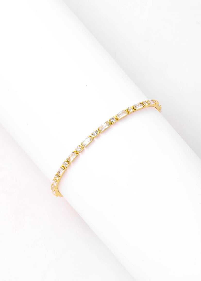 Gold Rectangle Cut Tennis Bracelet