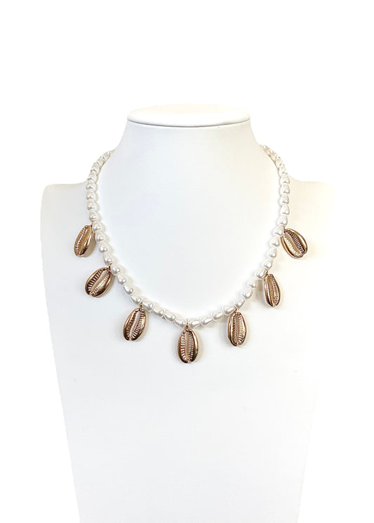 Pearl and Gold Cowrie Shell Necklace