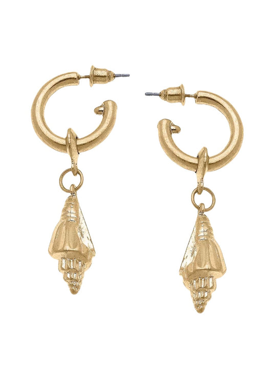 Shell Hoop Earrings in Worn Gold